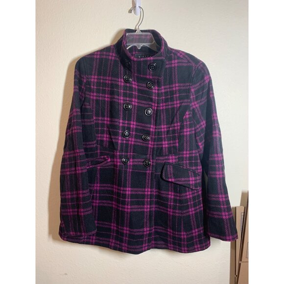 giacca Jackets & Blazers - Giacca Wool Winter Jacket Purple Plaid Black Pea Coat Retro Y2K Women's Size XL